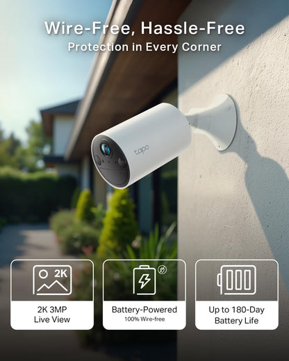Tapo TC82 2K Battery Security Camera Outdoor Wireless, Indoor & Outdoor CCTV Camera, Colour Night Vision, No Monthly Fee, AI Detection, IP65, 180-Day Battery Life, Works with Alexa & Google