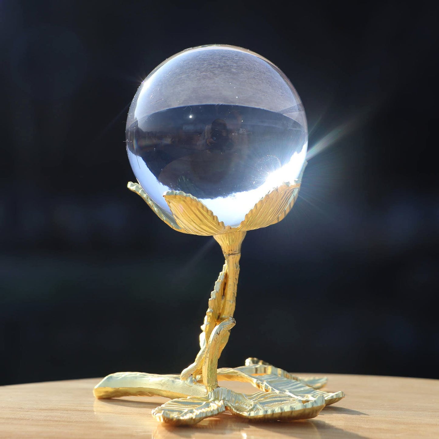 Crrezhai 50mm Crystal Ball with Gold Rose Stand, K9 Glass Ball Ornaments Home Fengshui Wedding Table Decor Paperweight with Gift Box Women's Day