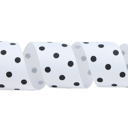 Ribbli Grosgrain Polka Dot Craft Ribbon,7/8 Inch,10-Yard Spool,White with Black Dots,Use for Hair Bows,Gift Wrapping,All Crafting and Sewing