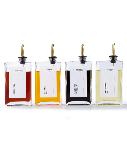 APT 1101 Olive Oil Dispenser for Kitchen, Cooking Oil and Vinegar Dispenser Set, Olive Oil Bottle, Soy sauce dispenser, coffee syrup bottles with stainless steel pourers (Gold, Set of 4)