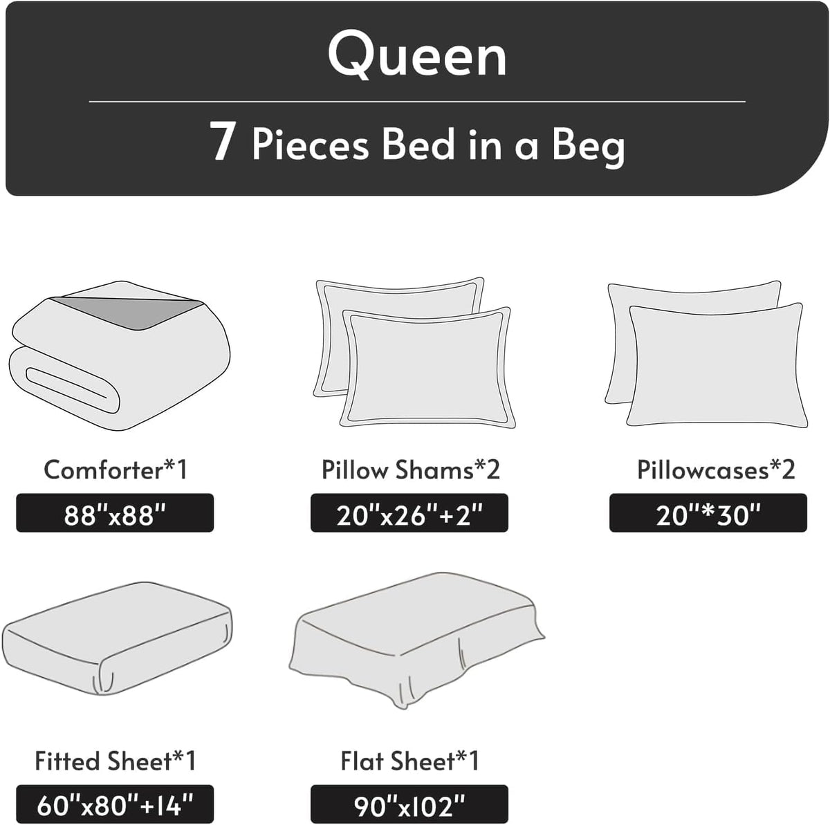MUXHOMO Multi Flower Bed in a Bag Queen 7 Pieces, Queen Comforter Set Reversible Botanical Flowers Design, Ultra Soft & Breathable Bedding Sets with Comforter, Sheets, Pillowcases & Shams