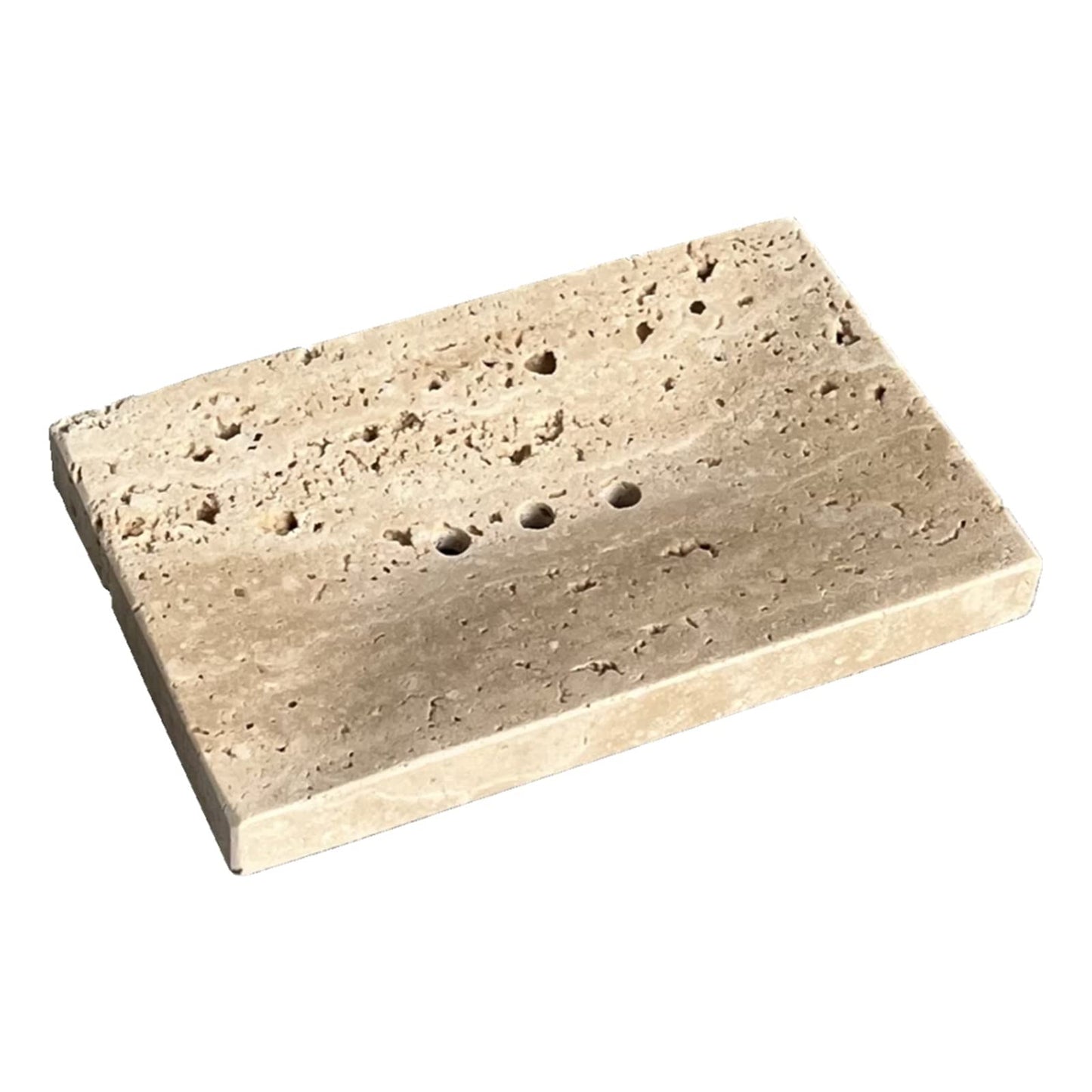StonePlus Natural Smooth Real Marble Soap Dish/Facial Sponge Holder/Bathroom Makeup Sponge Tray with Draining Hole (Beige Travertine)