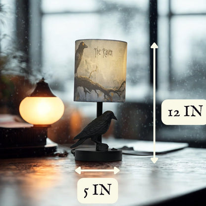 Raven and Crow Table Lamp - Valentines Goth Themed Gifts Lamp – Gothic Desk Lamp with LED Bulb – Nevermore Inspired Edgar Allan Poe Gift for Library or Bedroom - Dark Academia, Witchy, Viking Decor