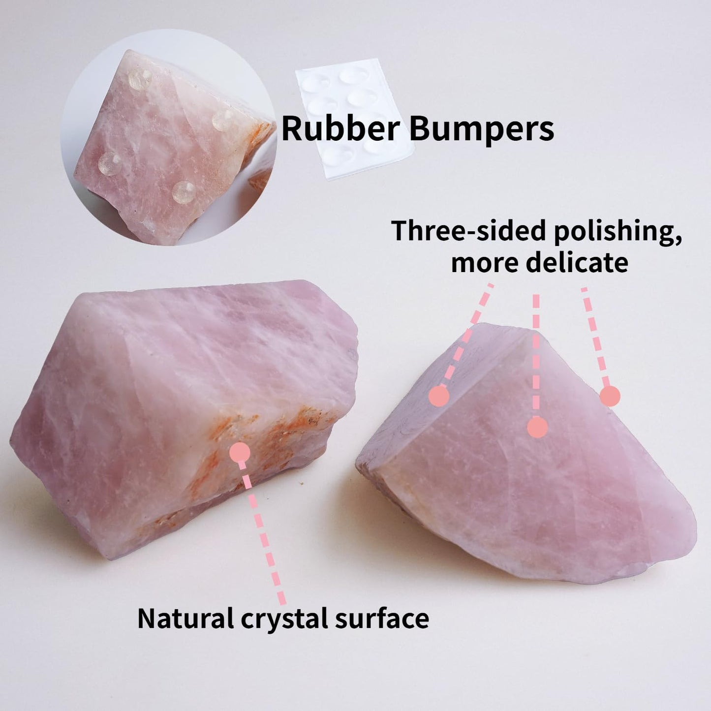 XMHOME Natural Rose Quartz Bookends with Rubber Feet 3-4Lbs Heavy Duty Non-Slip Pink Crystal Bookends | Raw & Polished Stone | Healing Office Decor Gift