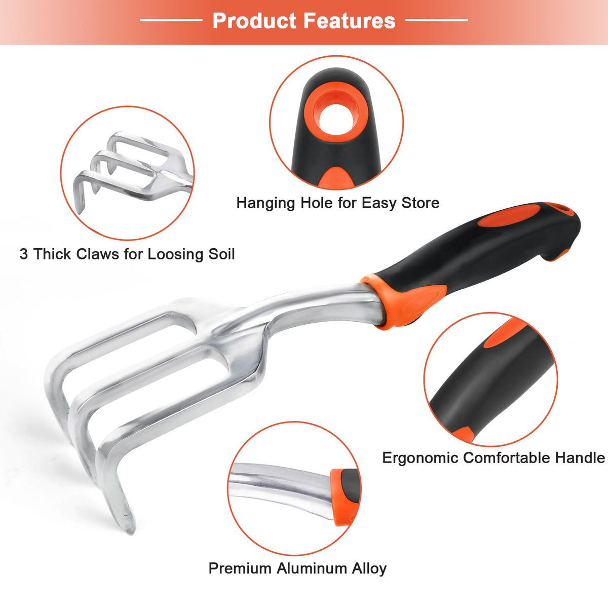 Garden Tool Set, 2 Pack Heavy Duty Gardening Tools Set Include Garden Shovel and Hand Rake Claw Tool with Ergonomic Handle, Small Gardening Hand Tools for Digging Weeding Planting Transplanting