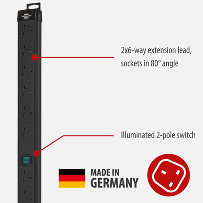 Brennenstuhl Premium-Line 12-way extension lead (made in germany, switch and 3m cable, extension cord with 80° angle of sockets) light grey/black