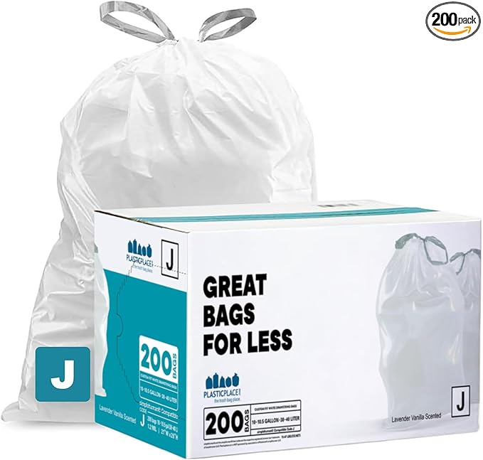Plasticplace White Drawstring Lavender and Soft Vanilla Scented Garbage Can
