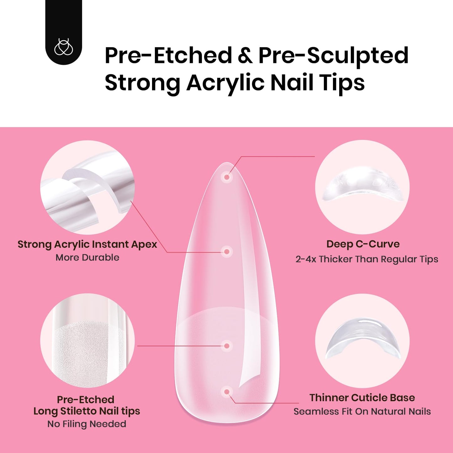 Beetles Tipex Instant Apex Nail Tips Kit Halloween Nails, Stiletto Long, 224pcs 16 Sizes, with Tipex UV Nail Glue Mini Nail Lamp,Pre-Building Pre-Etched Strong Thicker Acrylic Nail Tips Set