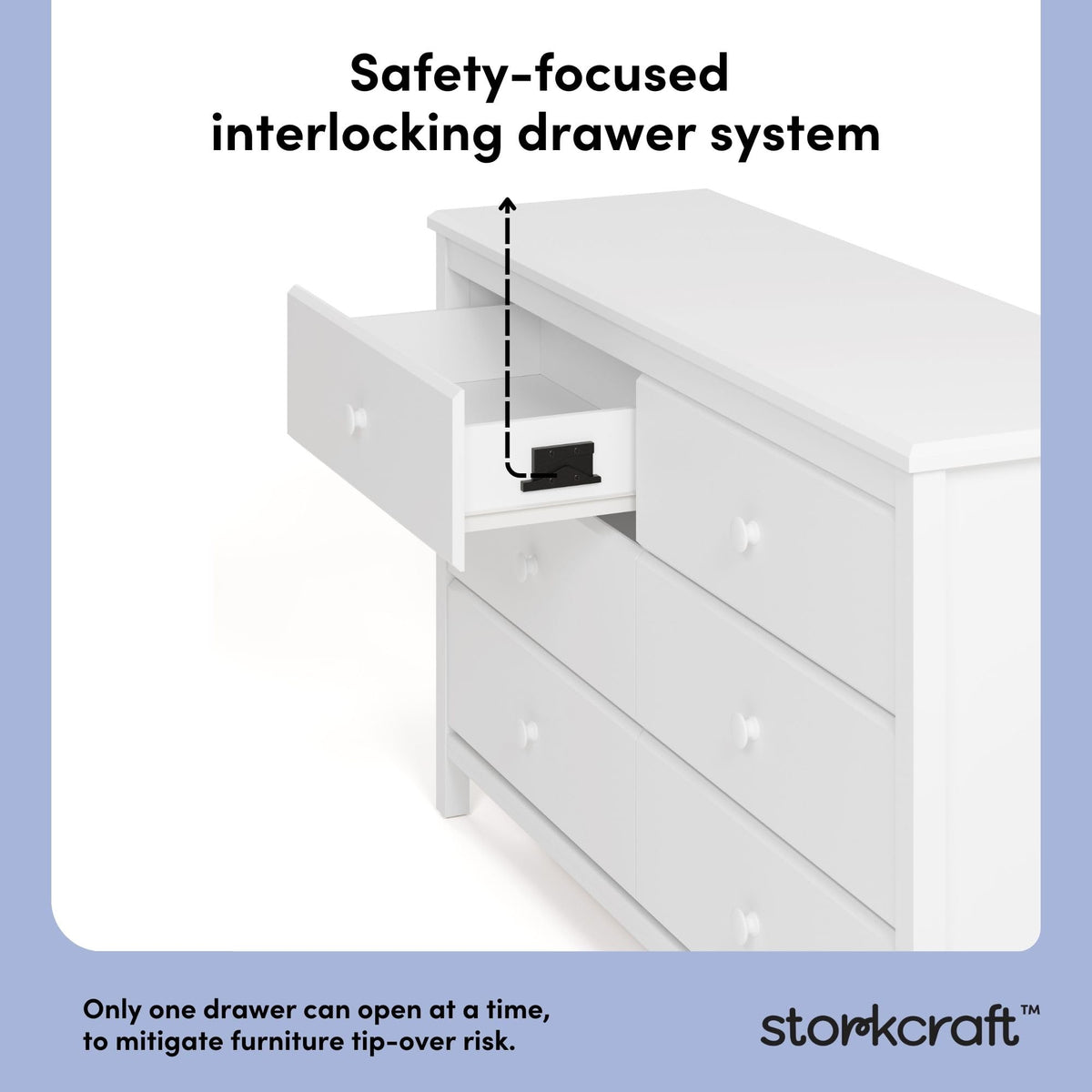 Storkcraft Alpine 6-Drawer Dresser (White) – GREENGUARD Gold Certified, White Dresser for Bedroom, Kids & Nursery Storage Drawers, Safety Interlocking Drawers, Pre-Installed Tracks, Kids Bedroom