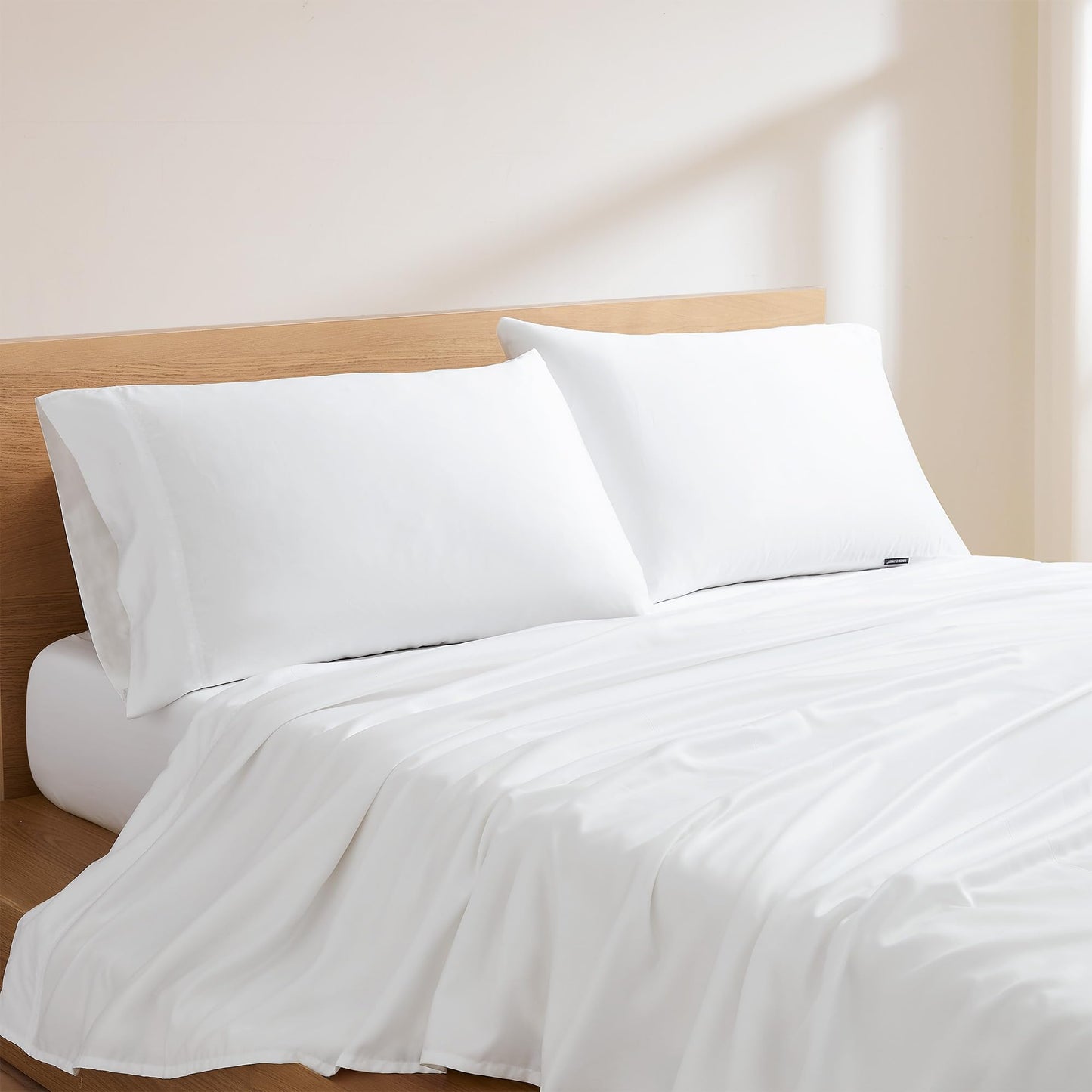 SUPREME ELEGANCE White Full Size Bed Sheets Set, Wrinkle Resistant Brushed Percale Weave Cotton Rich White Bedding Set, Deep Pocket Sheets (1 Flat Sheet, 1 Fitted Sheet & 2 Pillowcases)