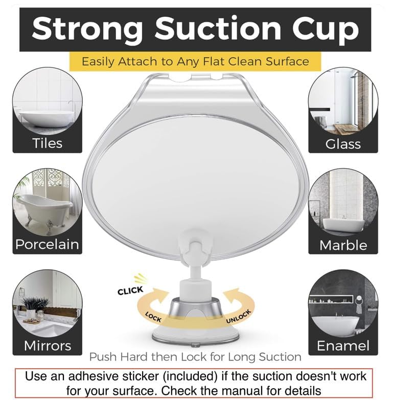 HONEYBULL Shaving Mirror – Fogless Shower Mirror with Suction & Swivel for Bathroom, Travel Friendly, No Fog, Easy to Install, Perfect for Men’s Grooming & Skincare (White)