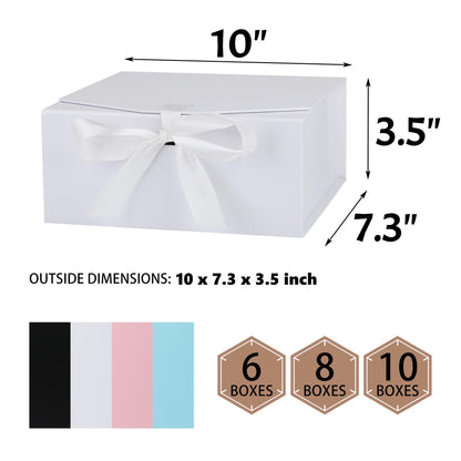 OEMVALATY 8-Pack Gift Boxes,10x7.3x3.5 Inch Magnetic Gift Boxes with Lids for Presents,White with Ribbon, Bridesmaid Proposal Box for Wedding, Storage, Birthday