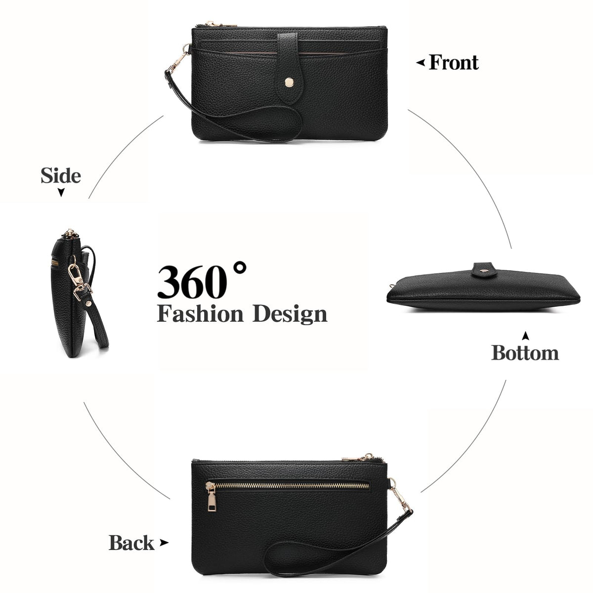 GAEKEAO Wristlet Wallets for Women Clutch Purses RFID Blocking Vegan Leather Card Phone Holder with 10 Card Slots 2 ID Window