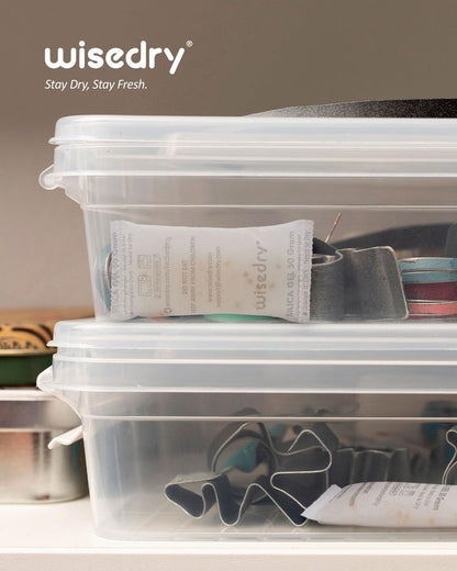 wisedry 50 Gram [10 Packs] Silica Gel Desiccant Sachets Microwave Fast Reactivate Desiccant Bags with Indicating Beads for Closet Gun Safes Bathroom Food Grade