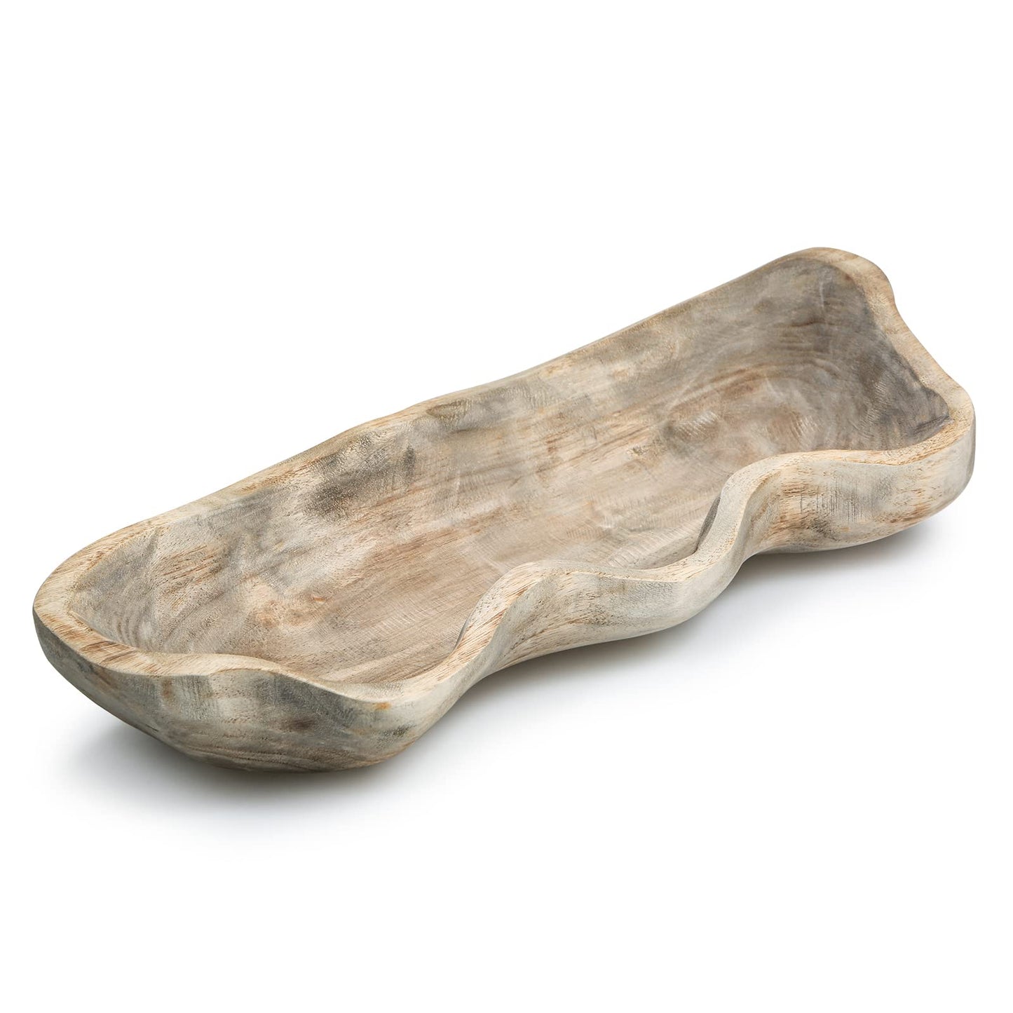 Wavy Live Edge Wooden Dough Bowl for Decor 16"L Medium Natural Root Wood Hand Carved Decorative Wooden Farmhouse Fruit Bowl Handmade, Home Decoration Centerpiece, Table Display Bowl