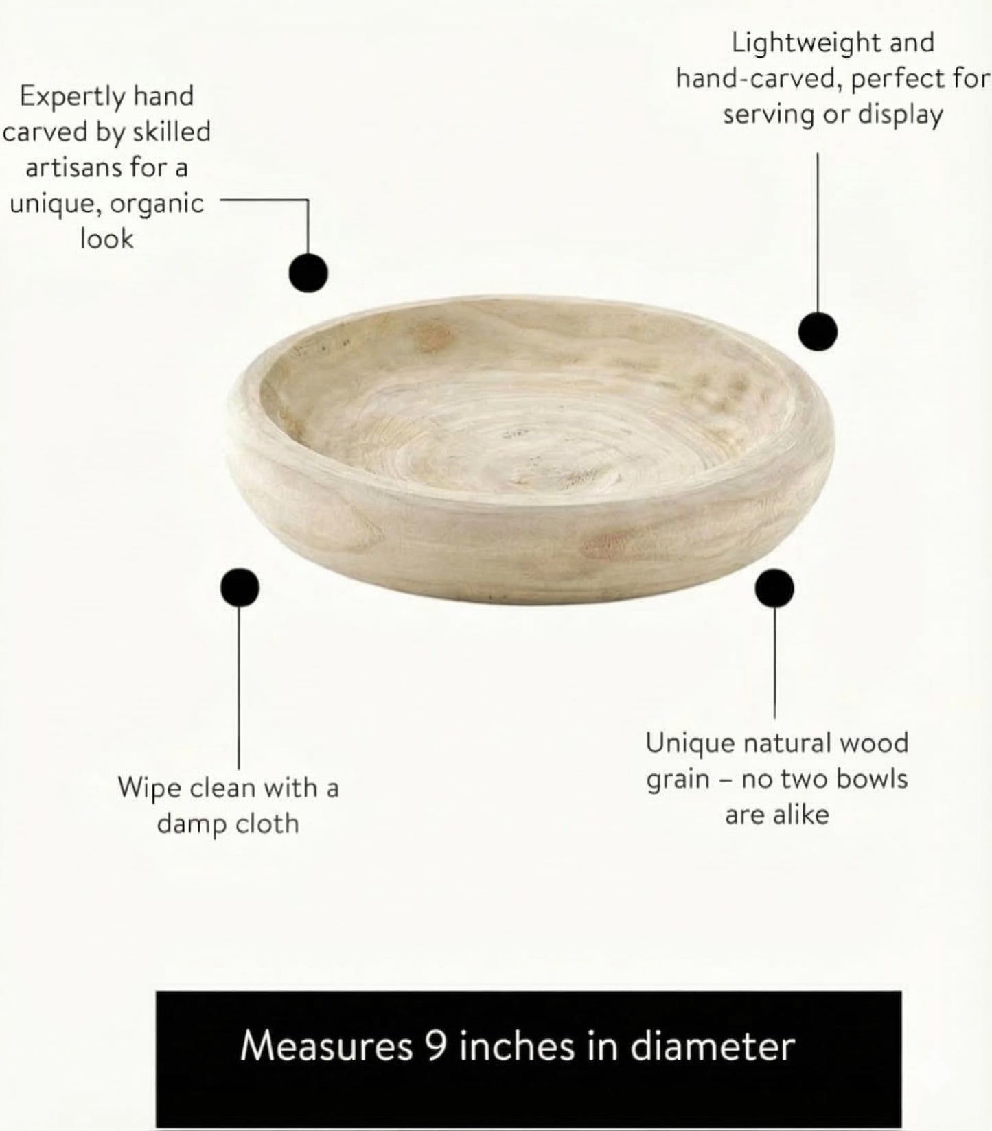 BOLTCORRSE Wooden Decorative Bowl – Hand Carved Natural Wood Fruit Bowl, Rustic Farmhouse Dough Bowl Decor, Wooden Serving Bowl for Coffee Table, Entryway Key Bowl or Kitchen Centerpiece