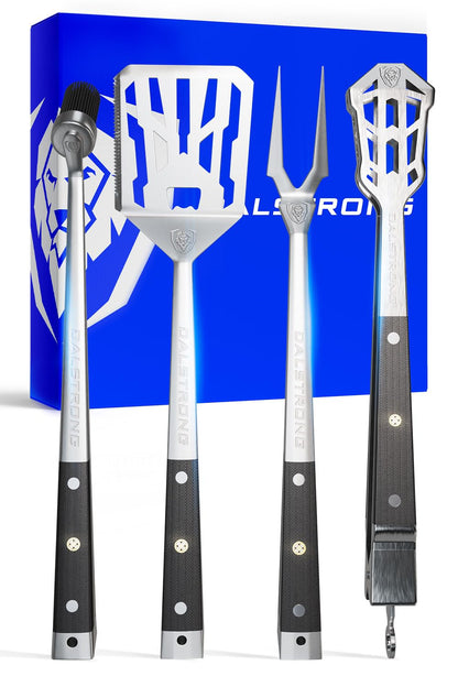 Dalstrong 4-Piece Professional BBQ Pitmaster Grill Set - Premium High-Carbon Stainless Steel Grilling - 18 inch Length - Silicone Brush, Spatula, Tongs, Fork - G10 Handles
