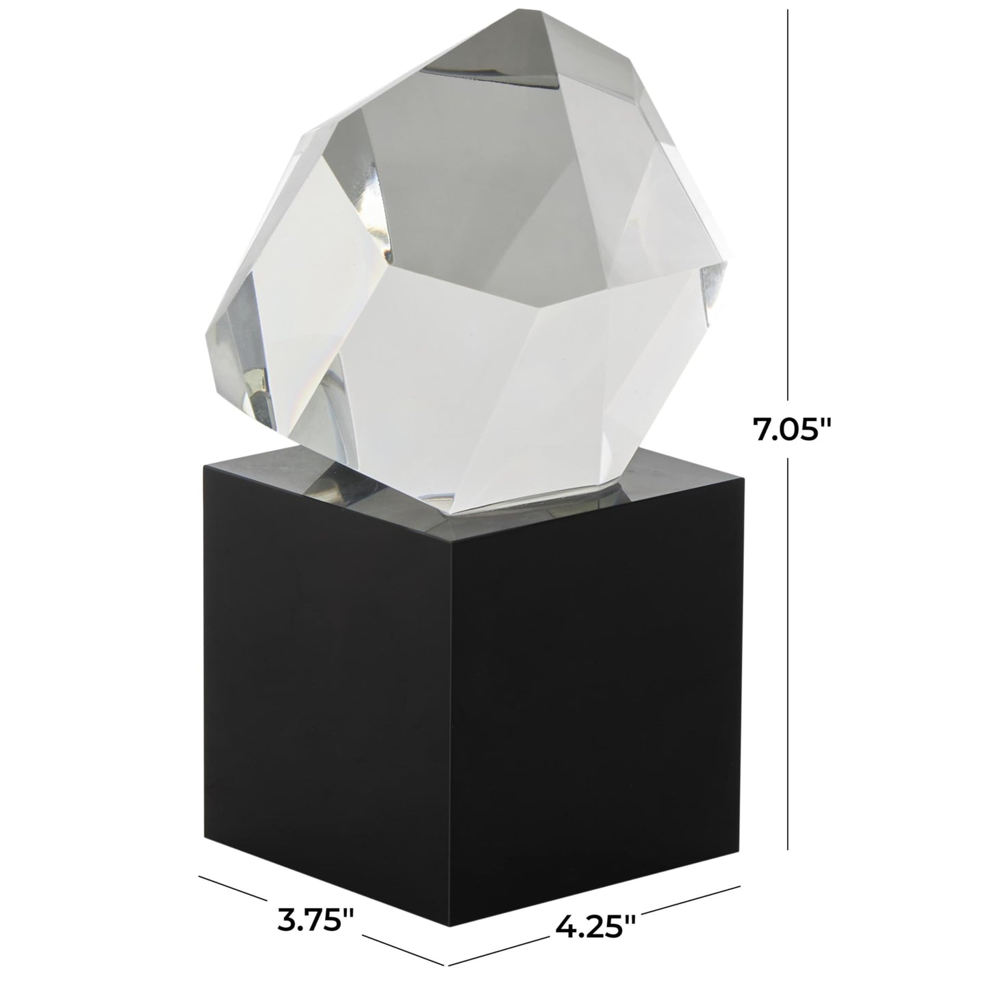 Deco 79 Glass Abstract Decorative Sculpture Cut Stone Inspired Home Decor Statue with Black Base, Accent Figurine 4" x 4" x 7", Clear