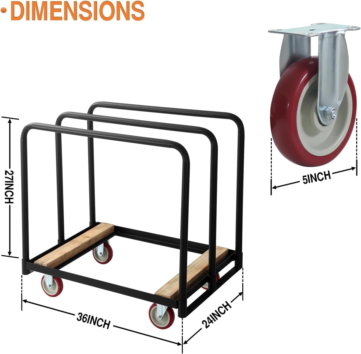 OUKIDR Steel Panel Truck, 1500lbs Capacity Panel Dolly Cart with 4 Swivel Casters and Removable Handrails, Heavy Duty Plywood Cart for Moving Lumber, Luggage Cargo, Warehouse Workshop Use, Black