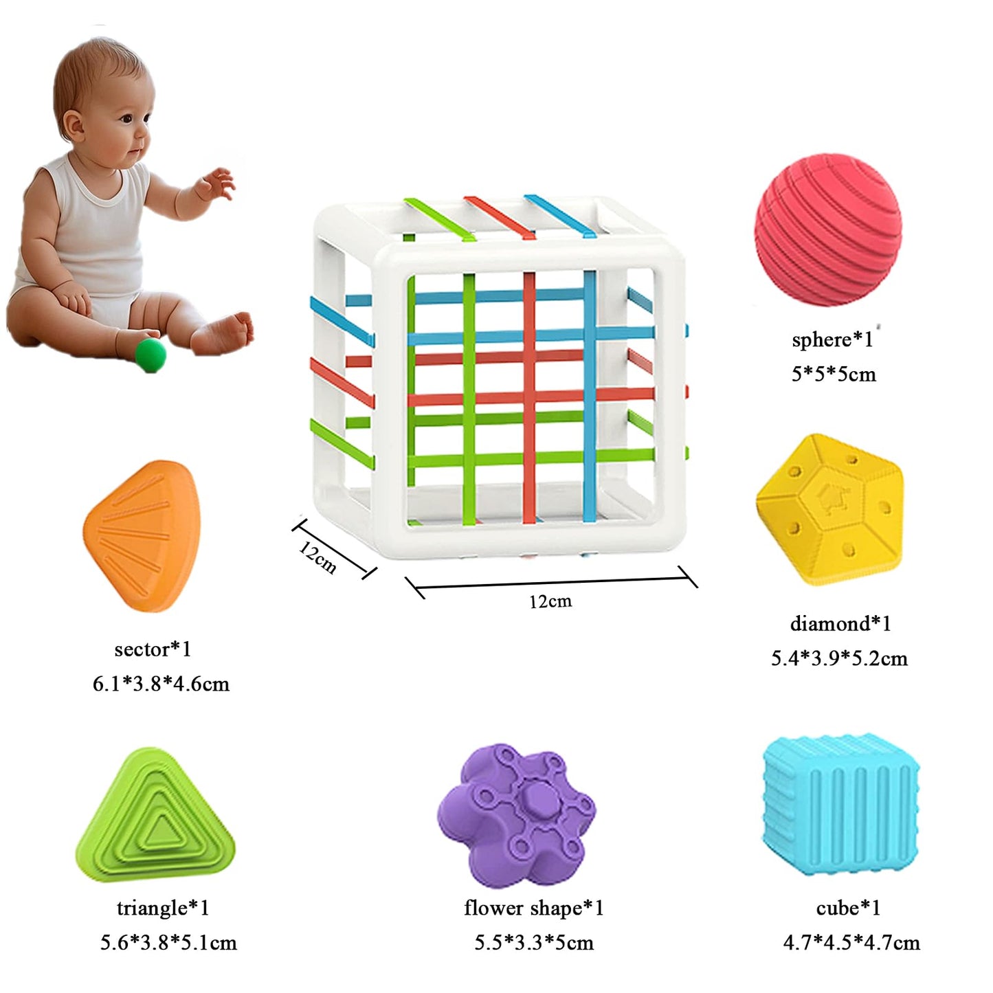 MINGKIDS Montessori Toys for 1 Year Old, 6 Pc Multi Sensory Shape, Toddler Developmental Learning Birthday Gifts, Baby Toys 12 Month
