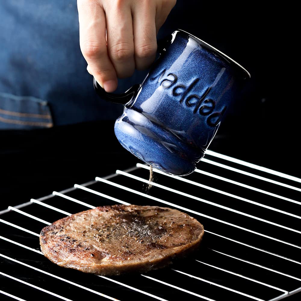 Nihow Ceramic Salt and Pepper Shakers Set & Spoon Rest: Heat Resistant Spoon Rest - Resist Rusting Seasoning Shaker with Handle for Counter - Elegant Black & Blue