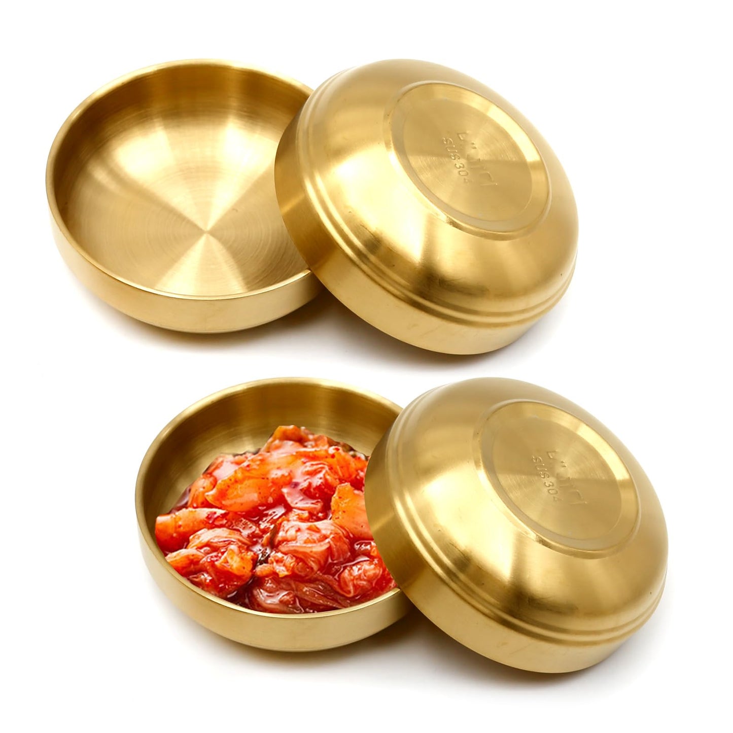 MDEOOSKY 4PCS Large Stainless Steel Sauce Dish 4.72inch Appetizer Plates Double-Deck Plates 304 Stainless Steel Plates for Oil Vinegar Juice Salad Appetizer Side Dish Ketchup (Gold 4.72IN)
