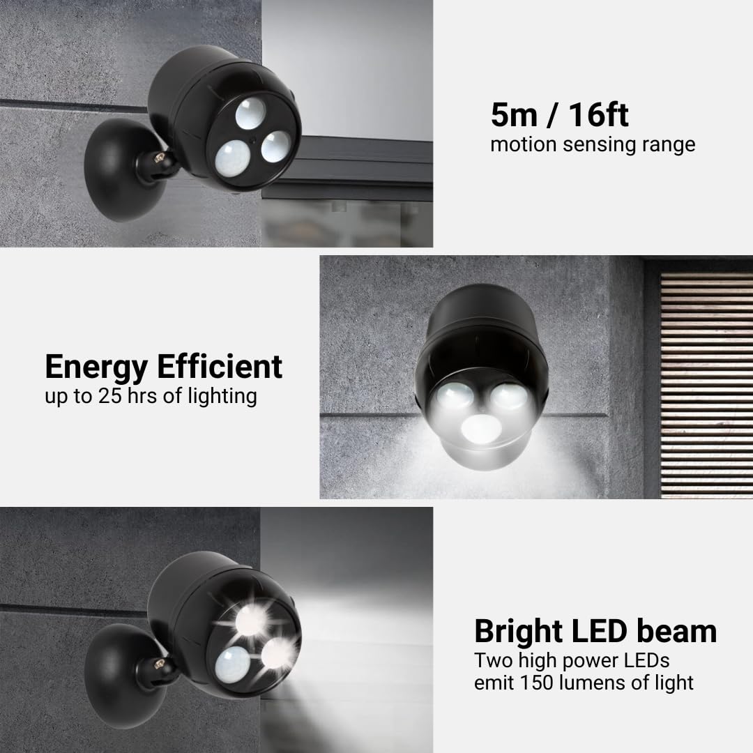 Proxinova Outdoor LED Security Lights, Motion Sensor Lights Outdoor, Outdoor Lights Battery Powered, PIR Sensor, Bright LED Floodlight Battery Powered Outdoor Lights 360° Rotation, Compact & Easy Fit