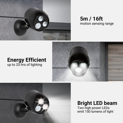 Proxinova Outdoor LED Security Lights, Motion Sensor Lights Outdoor, Outdoor Lights Battery Powered, PIR Sensor, Bright LED Floodlight Battery Powered Outdoor Lights, Compact & Easy Fit, 2 Pack