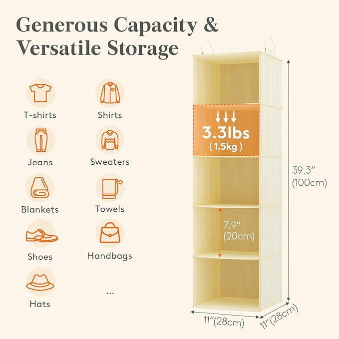 Lifewit 5 Tier Hanging Closet Organizer and Storage