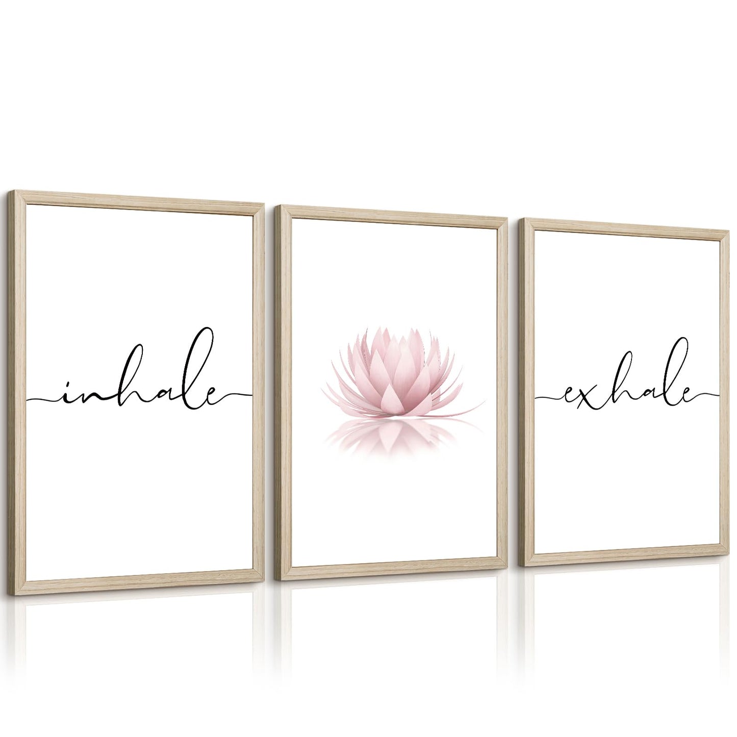 Inhale Exhale Wall Art Zen Canvas Decor Yoga Lotus Wall Art Calming Meditation Artwork Pink Yoga Poster Zen Pictures Painting for Living Room Bedroom 12x16 Inch Wood Framed Set of 3