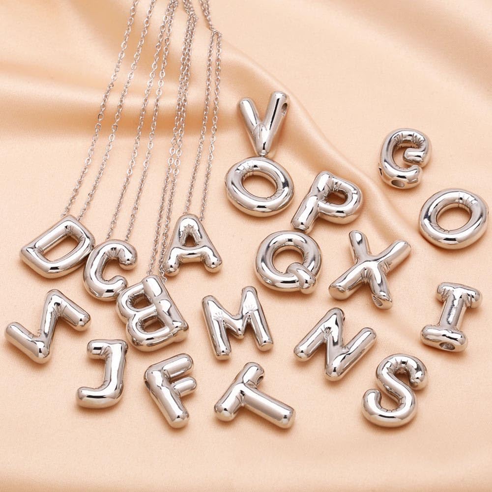 MTINEAPS Silver Initial Necklaces for Women Teens Gifts Trendy Stuff Bubble Letter Pendant Necklaces Sterling Silver Jewelry Birthday Gifts for Women Teen Her Sister A