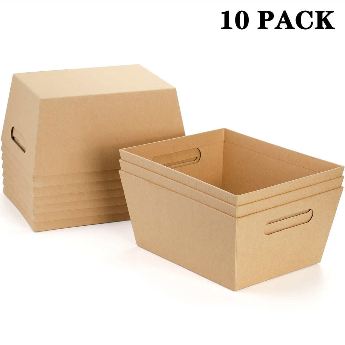 DEAYOU 10 Pack Gift Basket Empty, 10" x 8" Kraft Basket With Handle, 5 LB Cardboard Gift Baskets Market Tray, Large Brown Paper Baskets Holder Container for Wine, DIY, Food, Snacks, Crafts, Easter