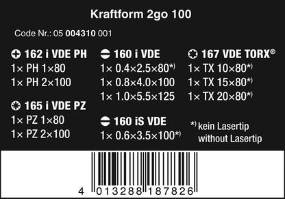 Wera Kraftform 2go 100 VDE 1000v screwdriver Set In Tool Quiver, PH/PZ/TX/SL, 12pc, 05004310001, Rot