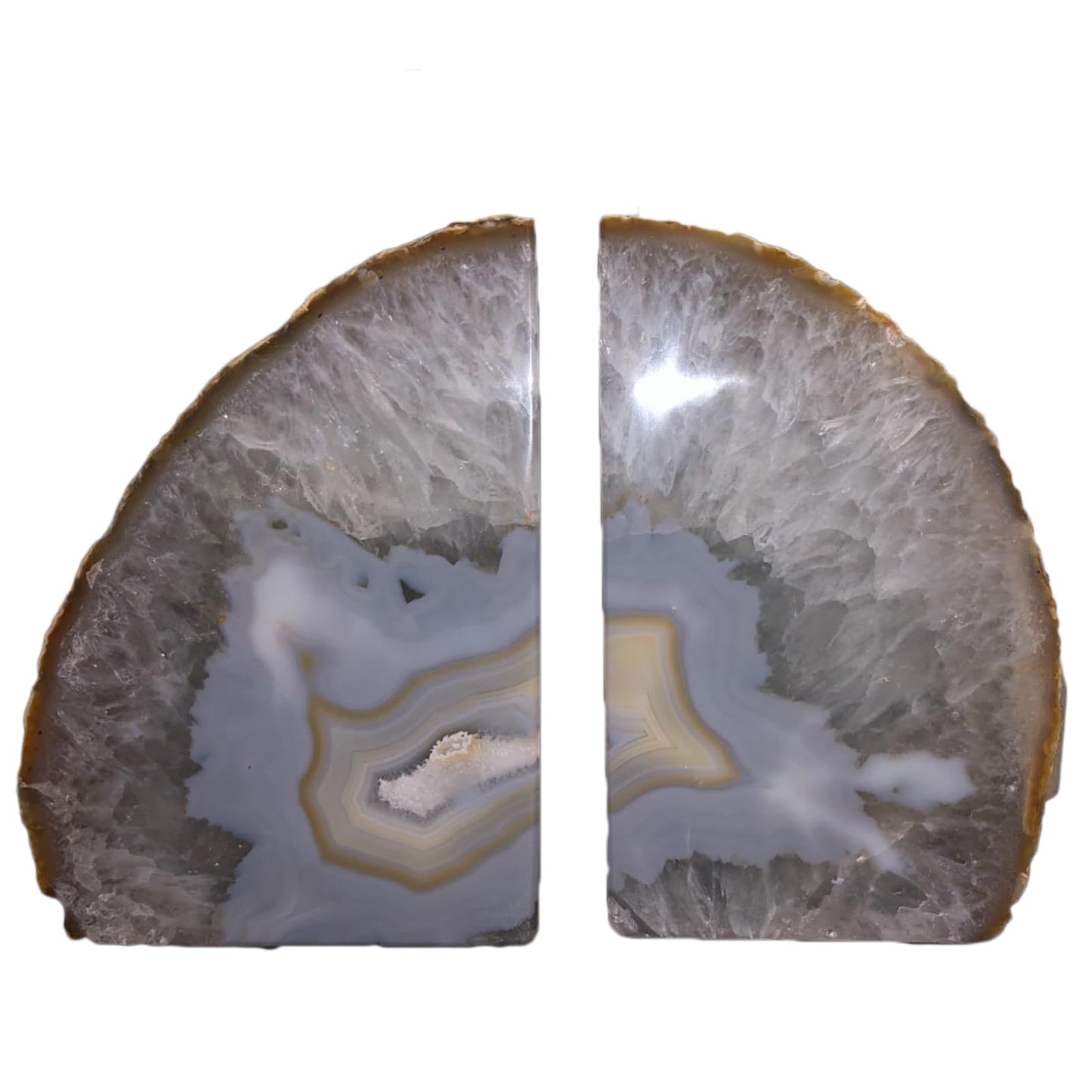 JIC Gem Natural Agate Geode Bookends Anti-Slip Heavy Duty 1 Pair 6-8 Lbs