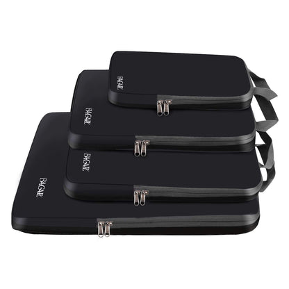 BAGAIL 4 Set/6 Set/8 Set Compression Packing Cubes Travel Accessories Expandable Packing Organizers (Cloth Pattern, 4-Black)