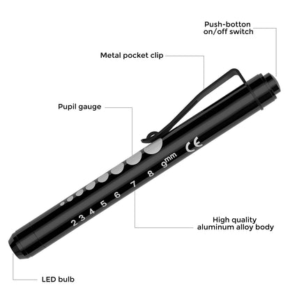 Pen Torch, RISEMART 2PCS Pen Light LED Pupil Gauge Pen Torches for Nurses Doctors Paramedic EMT Emergency Penlight Flashlight with Pocket Clip (Black and Blue)