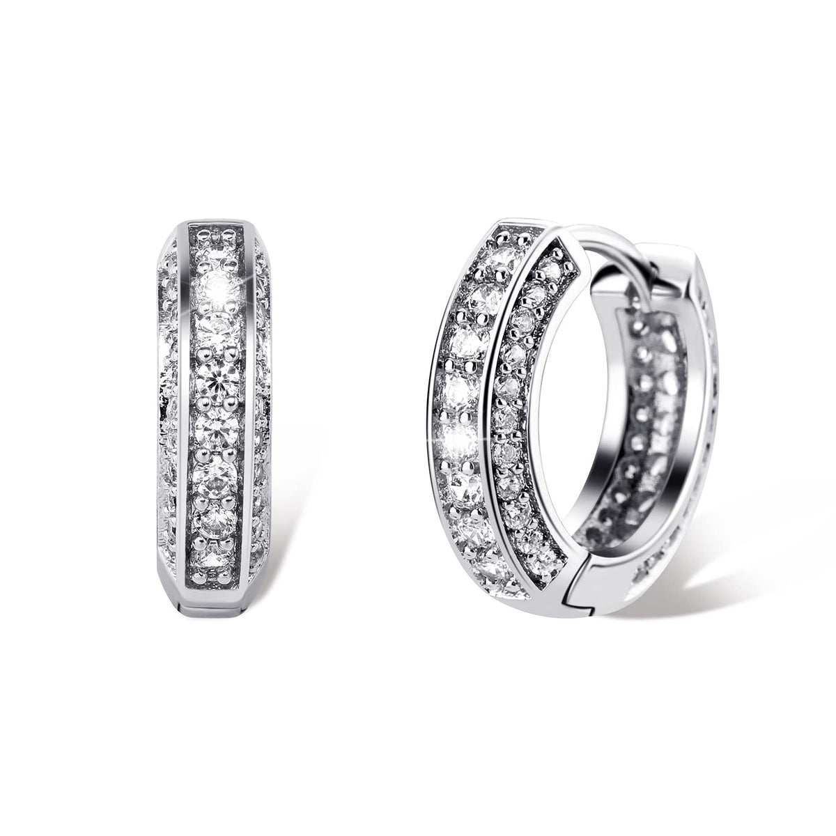 TOPGRILLZ Iced Out Hoop Earrings Cubic Zirconia Huggie Cartilage Cuff Hypoallergenic 14K Gold Plated Luxury Fashion Round Circle Earrings For Men Women-18Silver