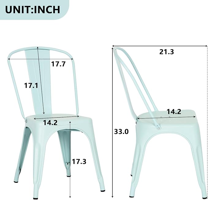 FDW | Set of 4 Metal Dining Chairs | Blue | Stackable Tolix Side Chairs with Backrest | Scratch-Resistant | Non-Slip Feet | Indoor/Outdoor Use | 330 lbs Capacity | Ideal for Kitchen & Restaurant