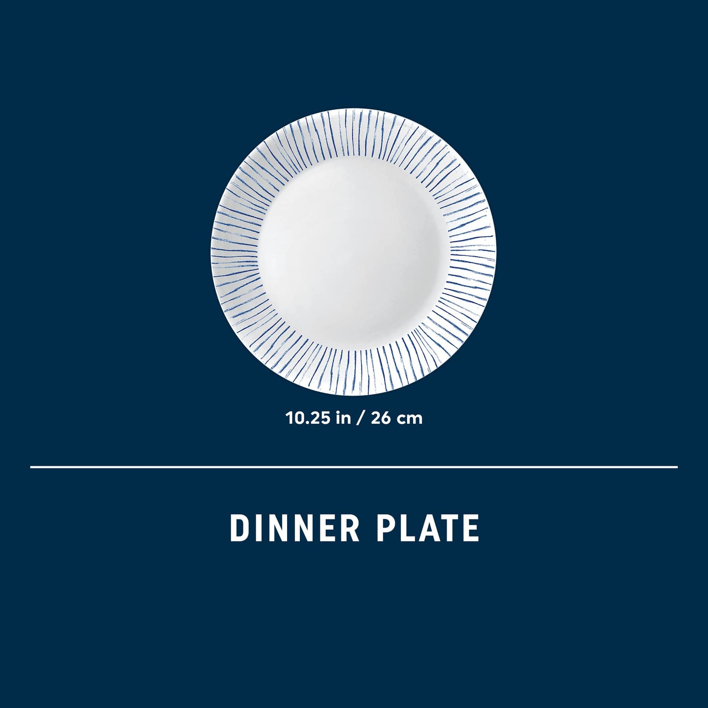 Corelle 6-Piece 10.25" Vitrelle Glass Dinner Plates Lightweight, Chip/Scratch Resistant - Botanical Stripes