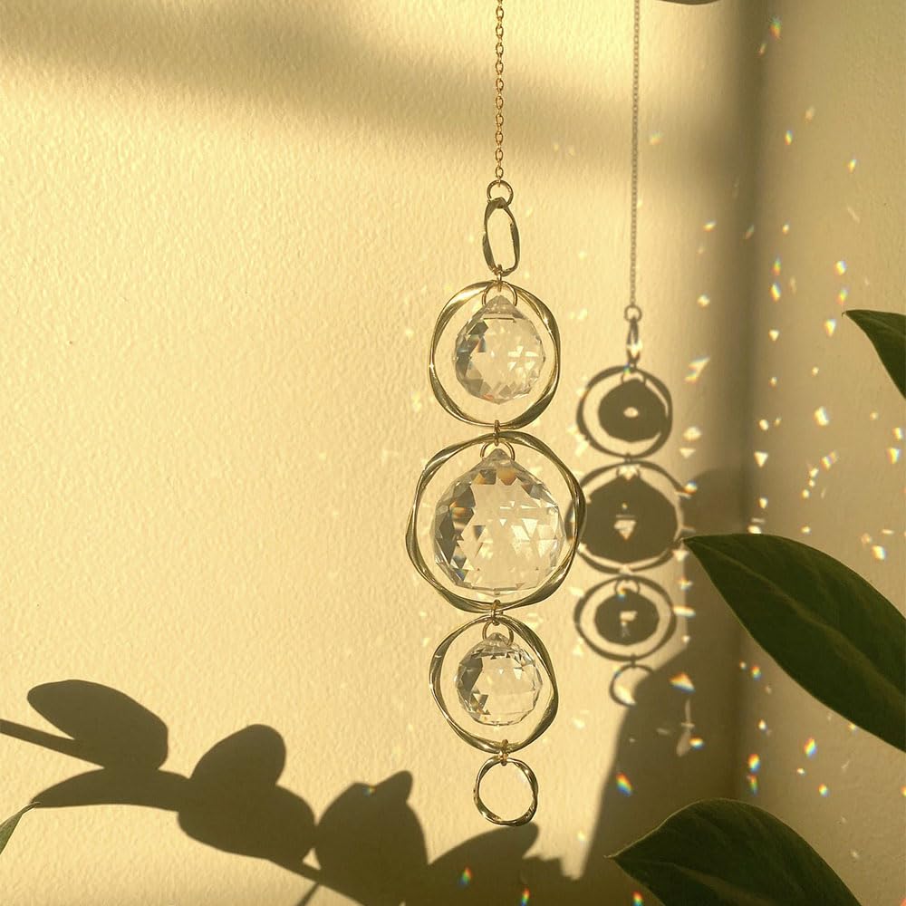 2 Pcs Crystal Suncatcher Wind Chimes for Outside,Crystal Suncatcher Prisms Hanging Outdoor Wind Chimes,Sun Catcher Hanging Crystals for Windows,Suncatchers Wind Chime Garden Decor Wedding Decoration