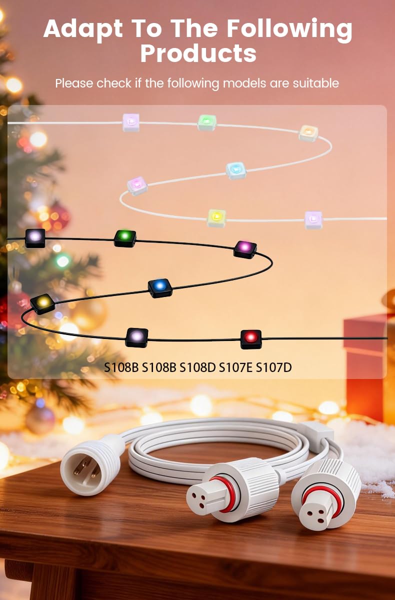 Extension Cable for Permanent Outdoor Lights (1 Male to 2 Female) Y-Shaped Compatible with ASAHOM S1070 S1080 S108B S108C S108D S108E/F, S107B S107C S107D S107E/F Y-Splitter Power Cord 5.9FT(White)