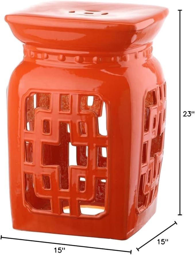 Safavieh Beijing Filigree Ceramic Decorative Garden Stool, Orange