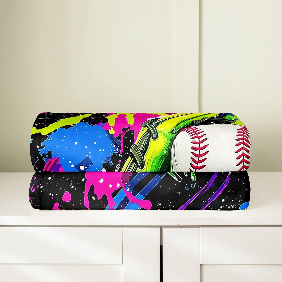 jejeloiu Ice Cream Baseball Plush Throw Blanket Sweet Sport Hybrid Flannel Blanket Soft Baby 30"x40" Pink Blue All Season Graffiti for Couch Bed Sofa Bedroom Decor
