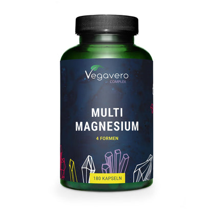 Vegavero Advanced Multi Magnesium Complex | with 4X Chelated Forms: Citrate, Bisglycinate, Malate & Taurate | Vitamins B6 & B2 for Superior Absorption | 180 Vegan Capsules | NO Additives