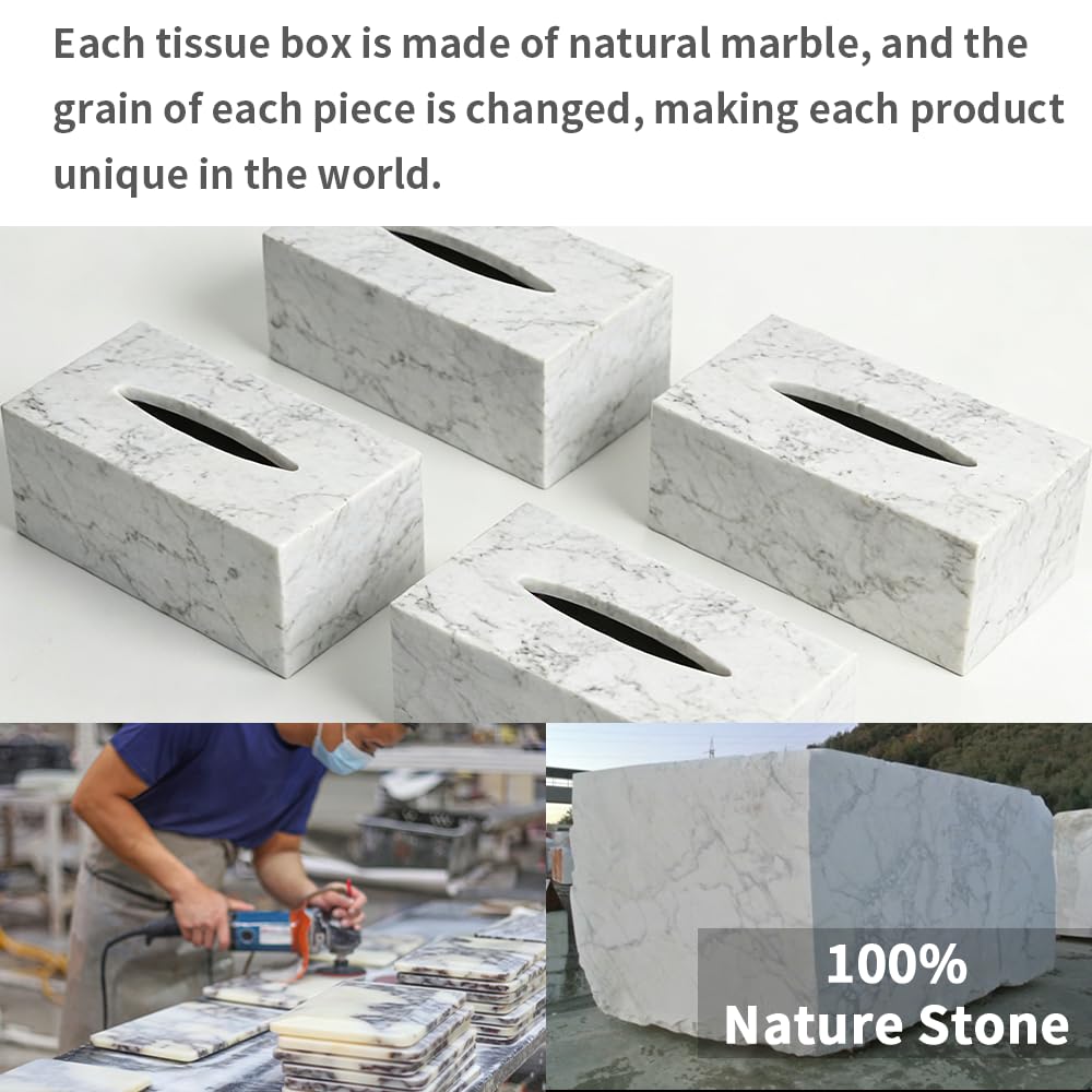 Elegant Marble Tissue Box Cover for Living Room, White Tissue Box Holder Rectangular, Decorative Stone Tissue Box Cover for Bathroom Vanity Office Countertop