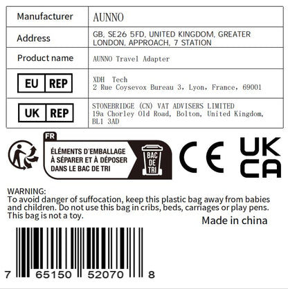 AUNNO Universal Travel Adapter, International Travel Plug Adapter with 2 USB-C and 2 USB Ports, All in One Plug Adaptor with Dual Safety Fuses, UK to European Plug Adaptor for EU USA Australia etc