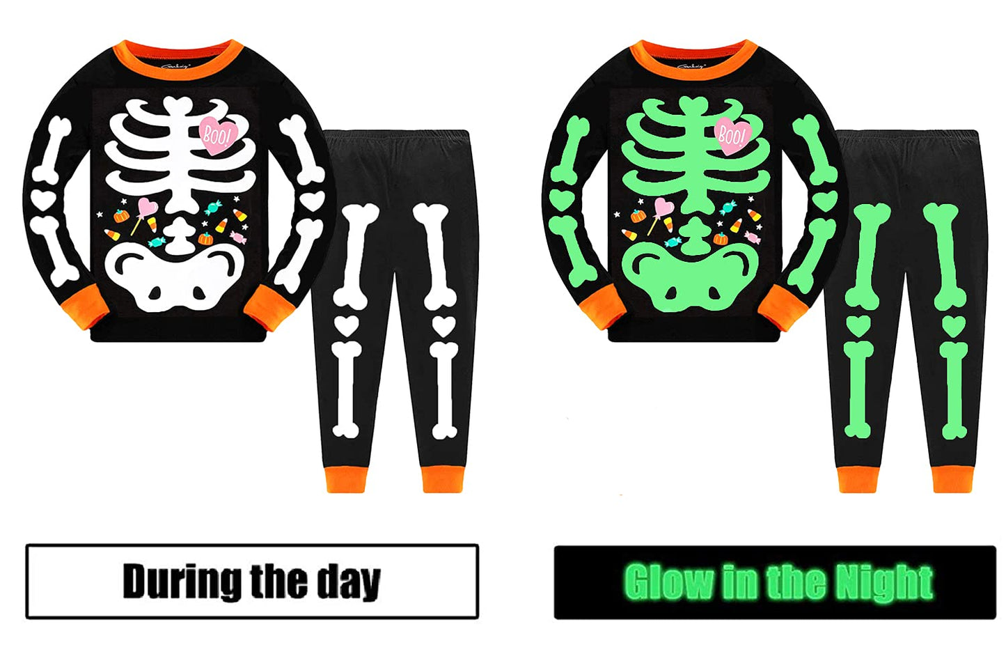 Tkria Kids Pajamas for Girls Skeleton Glow-in-The-Dark Cotton Sleepwear Toddler Clothes Halloween Outfit Size 1-12T
