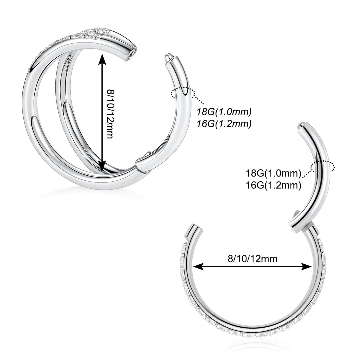 Double Hoop Conch Piercing Jewelry Septum Ring Silver Septum Jewelry Seamless 18 Gauge Nose Ring Hoop 18g Cartilage Earring with CZ Lip Rings 8mm Nose Hoop Surgical Steel Helix Earrings