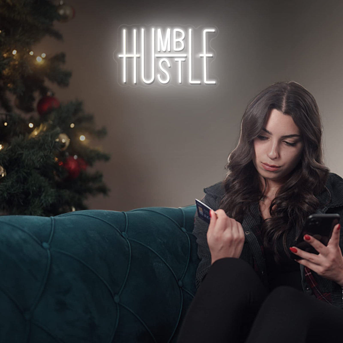 Hustle LED Neon Sign for Wall Decor, Words LED Neon Lights Party Decorations, USB Powered Switch Brightness Adjustable for Office Room, Gym Room, Man Cave, Gamer Room Decor (Hustle (White))