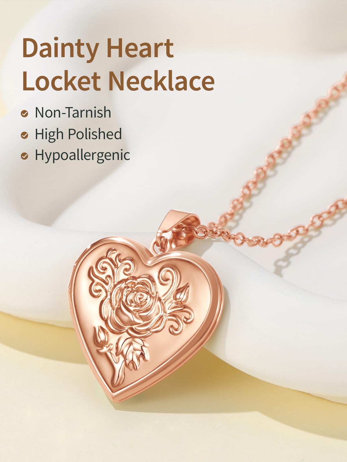 FindChic Photo Necklace for Women, Heart Locket Pendant with Picture Inside, Rose Gold Personalized Memorial Jewelry, Custom Gift for Mom Wife Girlfriend Birthday Valentine's Day